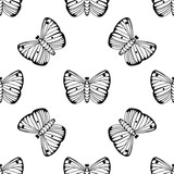 Monochrome vector seamless pattern. Endless butterfly elements. Modern background texture.