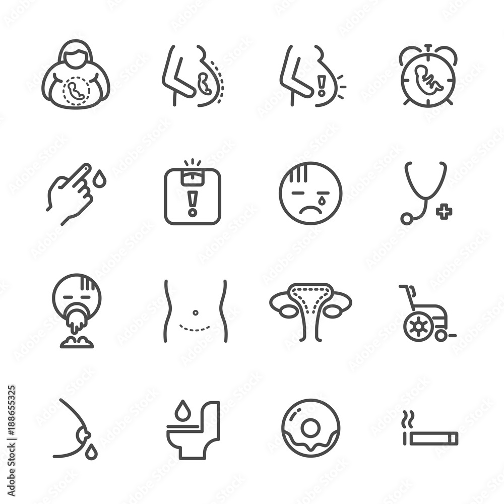 Obesity and Pregnancy, women health line icons set. Vector icon Obesity and Pregnancy, women health line icons set. Vector icon