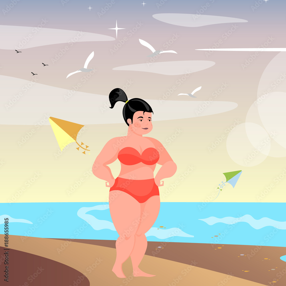 Cute full-figured woman on the beach