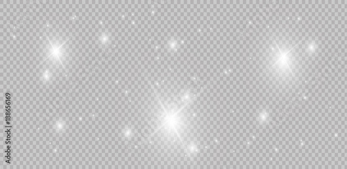 Shining stars on a transparent background, shiny and bright. Vector illustration. Light, radiance and rays.