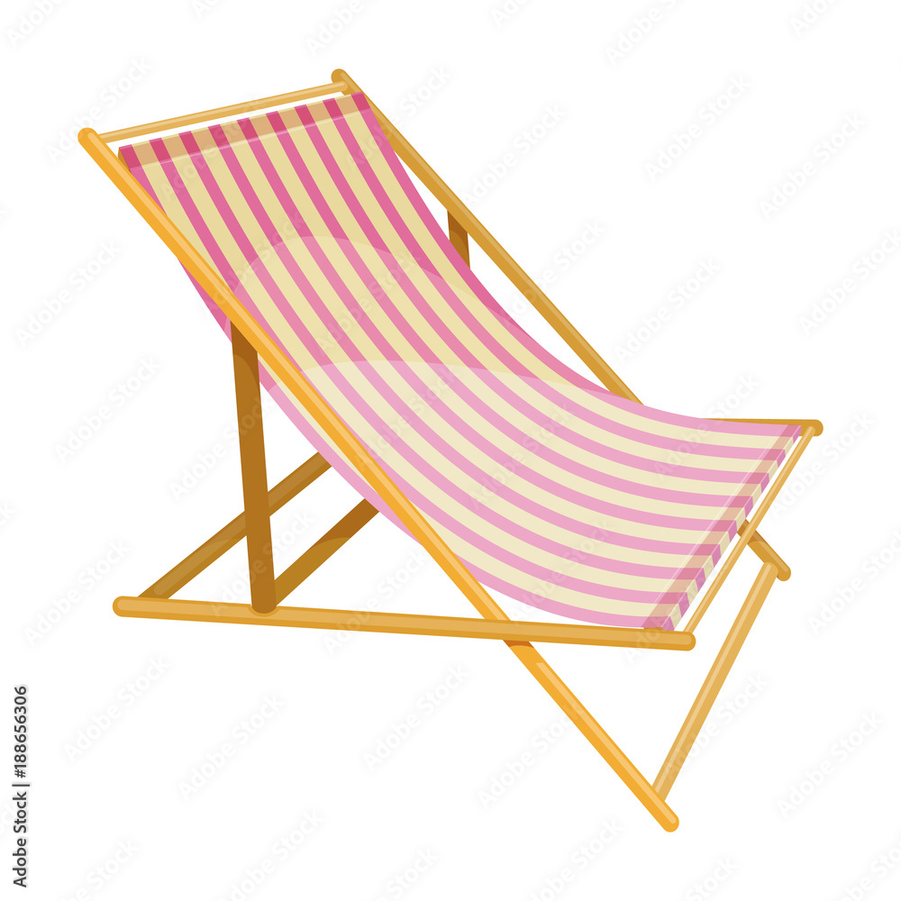 Beach lounge chair on white background, cartoon illustration of beach accessories for summer holidays. Vector
