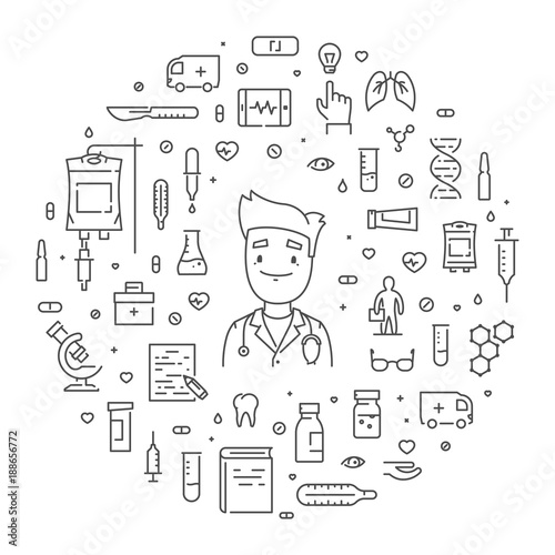 Vector round line concept of online doctor