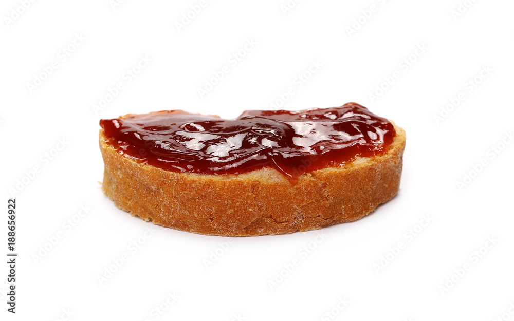 Bread slice with marmalade isolated on white background