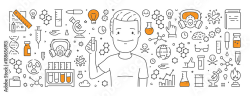 Vector line web banner for chemistry