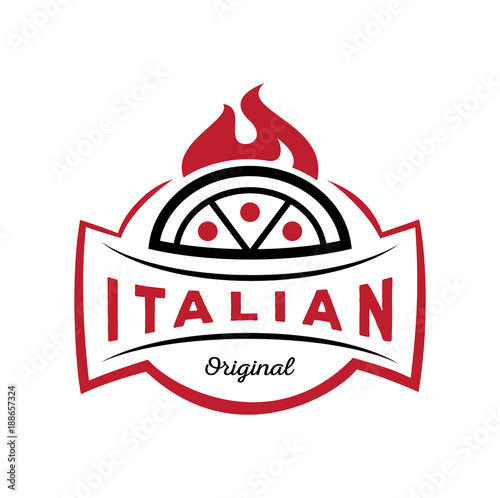 Italian original pizza logo on fire