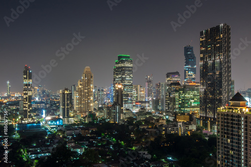 Bangkok city - Aerial view of Bangkok city downtown cityscape urban skyline silhouette at night , landscape Thailand 