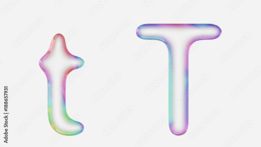 Fototapeta premium Vibrantly Colorful Upper and Lower Case t Rendered Using a Bubble
