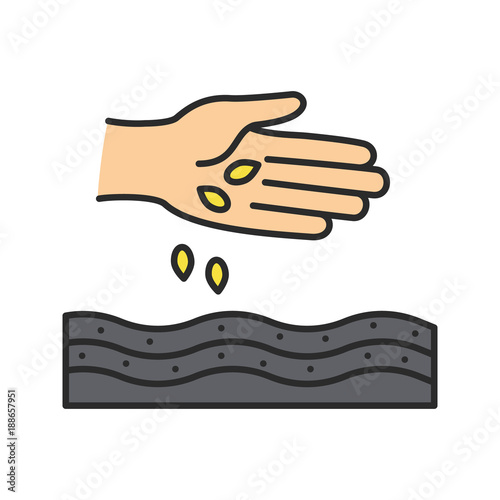 Hand sowing seeds color icon