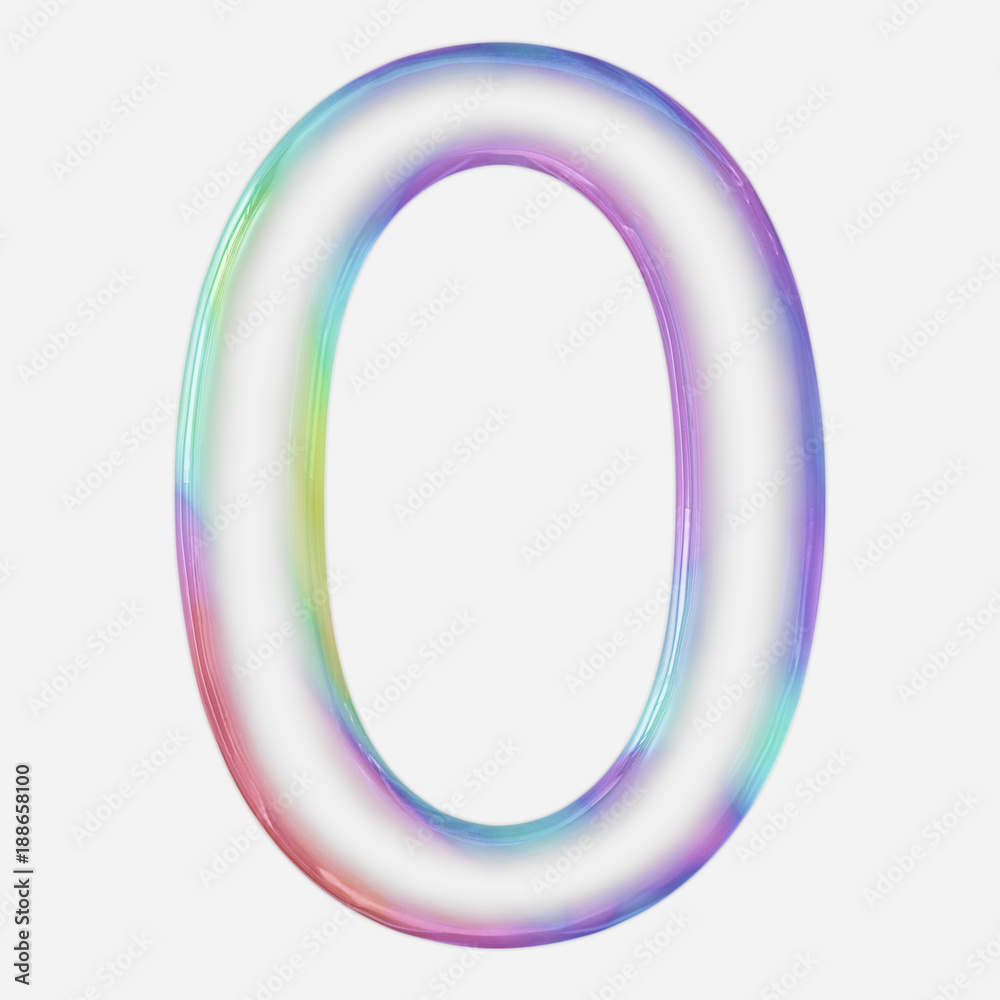 Vibrantly Colorful Number 0 Rendered Using a Bubble Vibrantly Colorful Number 0 Rendered Using a Bubble