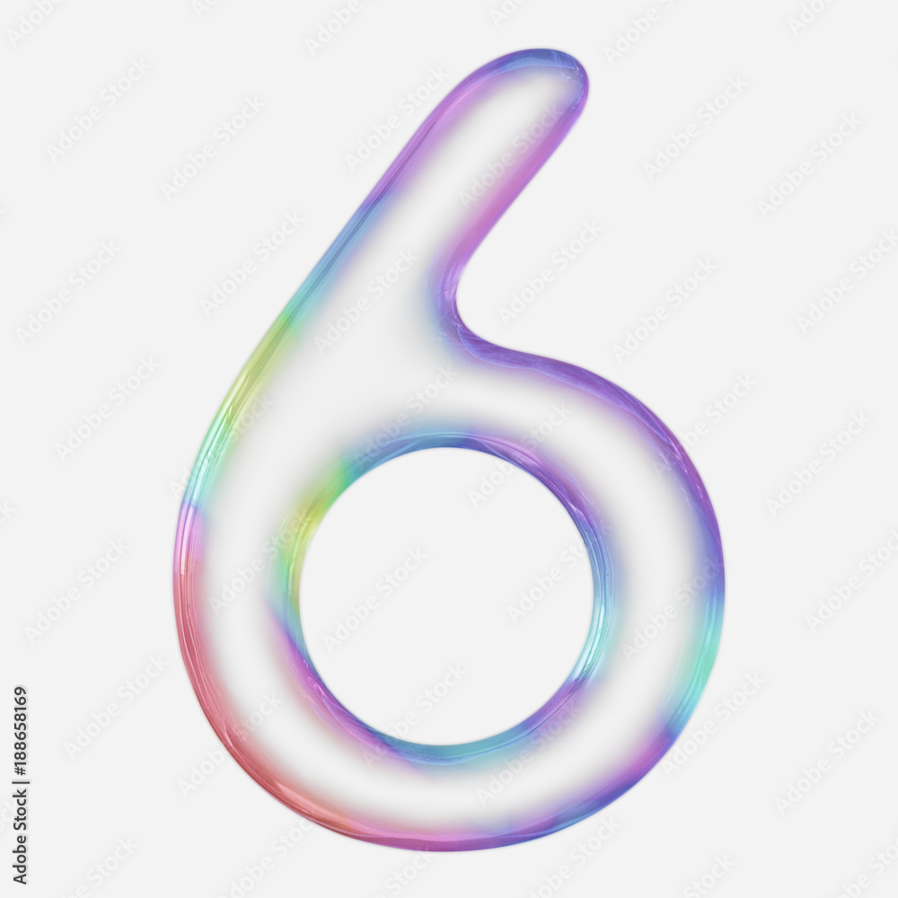 Vibrantly Colorful Number 6 Rendered Using a Bubble Vibrantly Colorful Number 6 Rendered Using a Bubble
