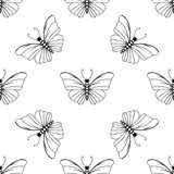 Monochrome vector seamless pattern. Endless butterfly elements. Modern background texture.