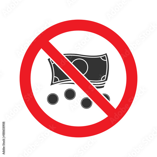 Forbidden sign with money glyph icon