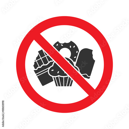 Forbidden sign with confectionery glyph icon
