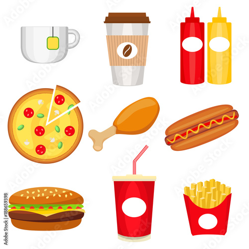 Junk food colorful logo collection poster.