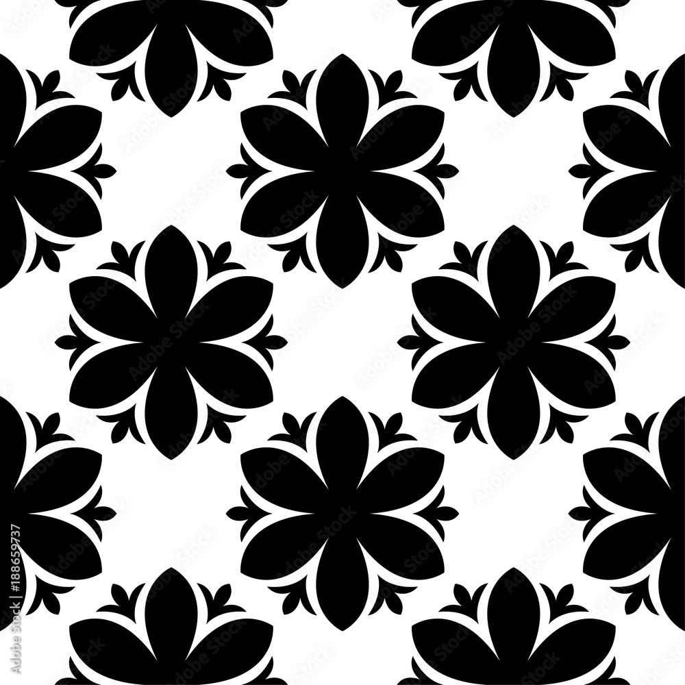 Obraz premium Black floral seamless pattern on white background