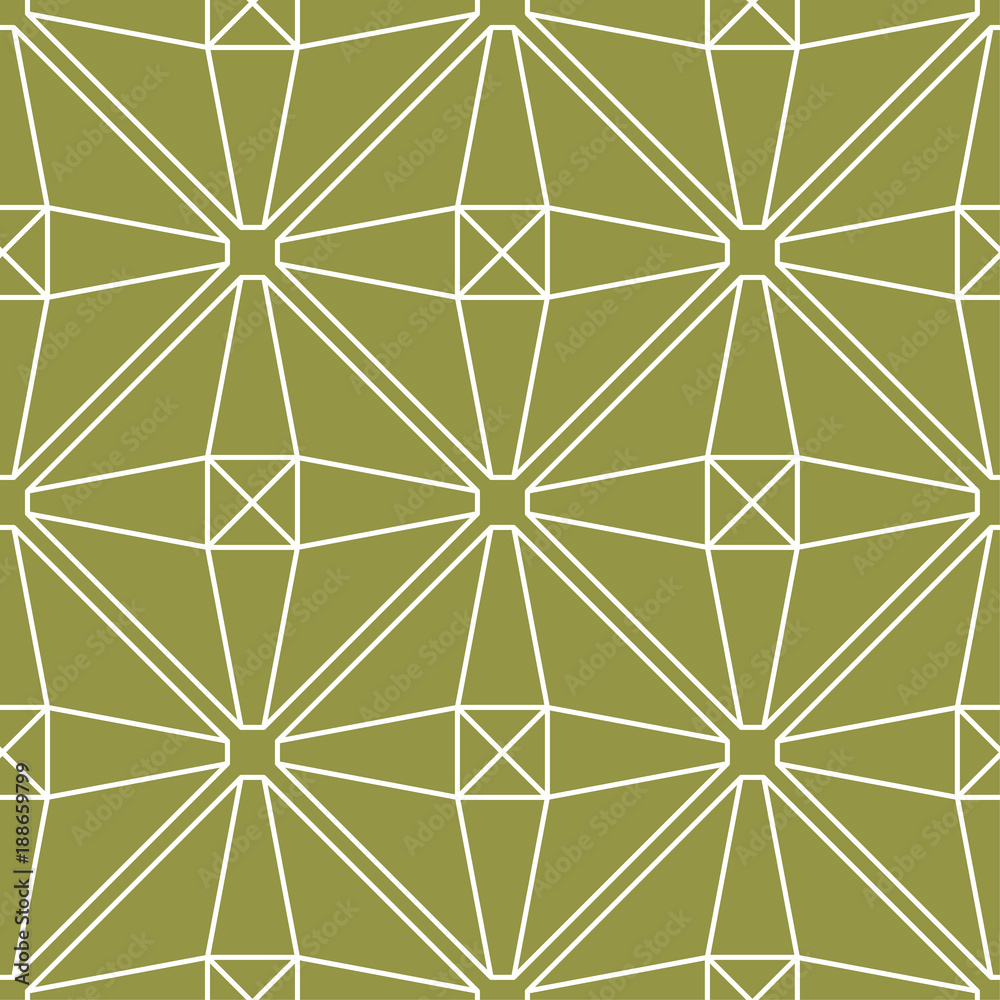 Olive green and white geometric print. Seamless pattern