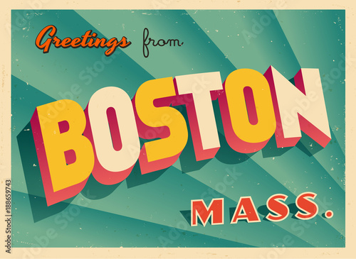 Vintage Touristic Greeting Card From Boston, Massachusetts - Vector EPS10. Grunge effects can be easily removed for a brand new, clean sign.