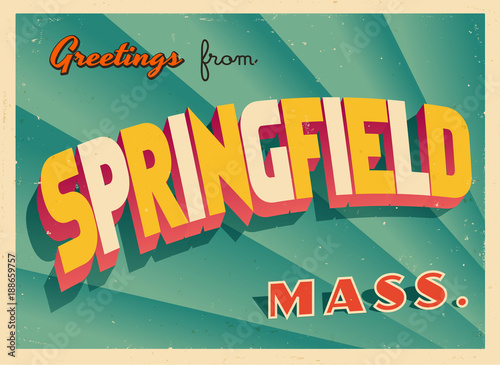 Vintage Touristic Greeting Card From Springfield, Massachusetts - Vector EPS10. Grunge effects can be easily removed for a brand new, clean sign.