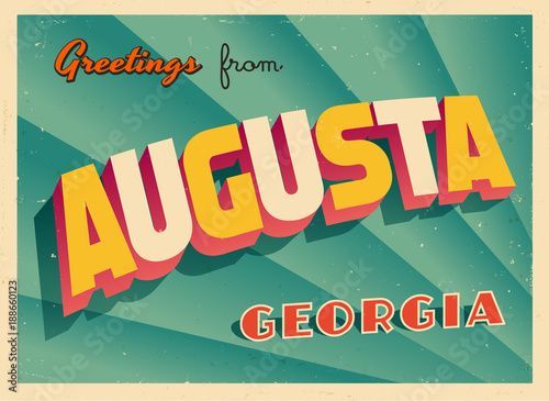 Vintage Touristic Greeting Card From Augusta, Georgia - Vector EPS10. Grunge effects can be easily removed for a brand new, clean sign. photo