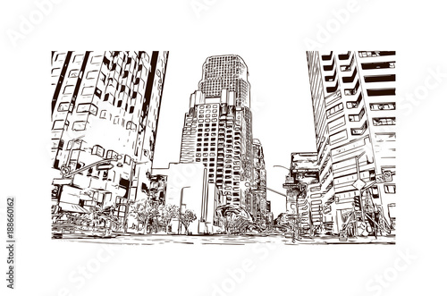 Los Angeles City in California. Hand drawn sketch illustration in vector.