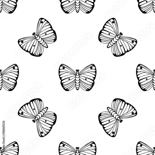 Monochrome vector seamless pattern. Endless butterfly elements. Modern background texture. © lubashka