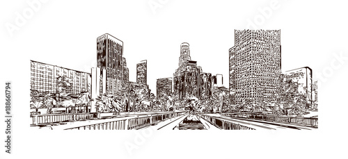 Fototapeta Los Angeles City w Kalifornii. Ręcznie rysowane szkic ilustracji w wektorze.