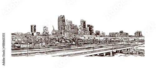 Los Angeles City in California. Hand drawn sketch illustration in vector.