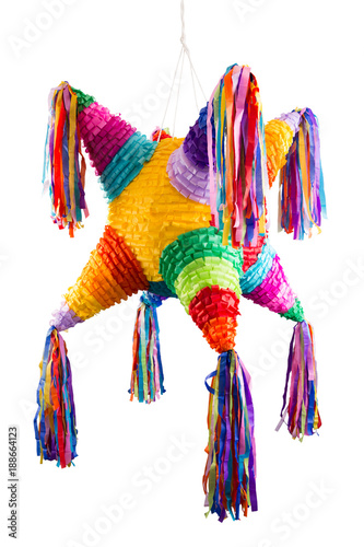 Colorful mexican pinata used in birthdays and posadas isolated on white