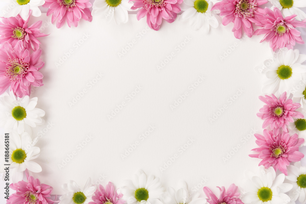 Frame made of white and pink flowers