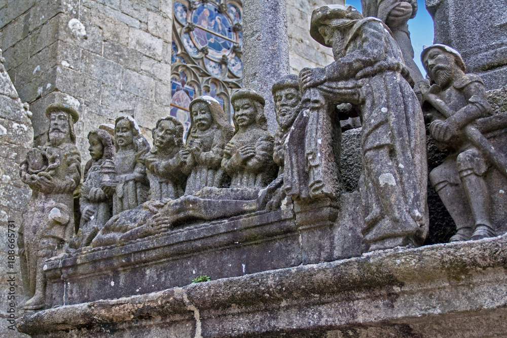 Eglise de Saint Thégonnec, Sculptures sur calvaire, Finistère, Bretagne