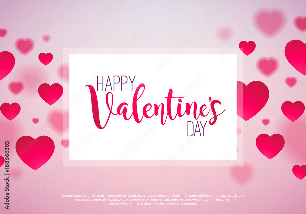 Happy Valentines Day Design with Red Heart on Shiny Pink Background. Vector Wedding and Romantic Theme Illustration for Greeting Card, Party Invitation or Promo Banner.