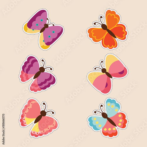 Set of cute stickers with butterfly © VectorBoyZ