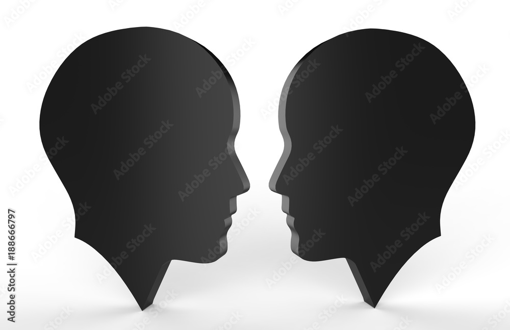 Silhouette human faces taking to each other, 3d illustration