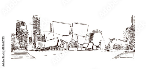 Los Angeles City in California. Hand drawn sketch illustration in vector.