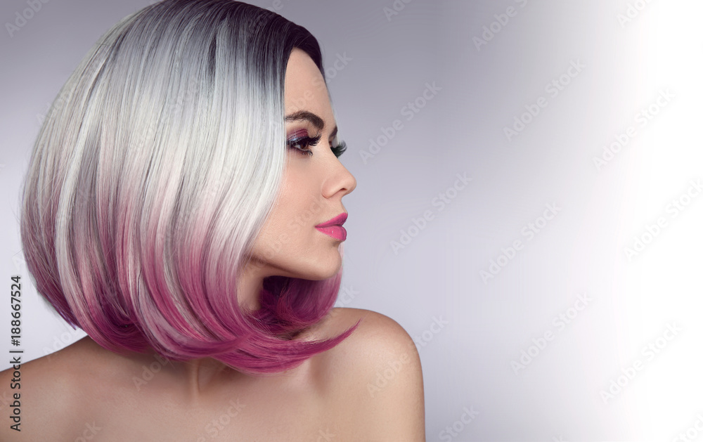 Ombre bob short hairstyle. Beautiful hair coloring woman. Trendy haircuts.  Blond model with short shiny hairstyle. Concept Coloring Hair. Beauty  Salon. Stock Photo | Adobe Stock