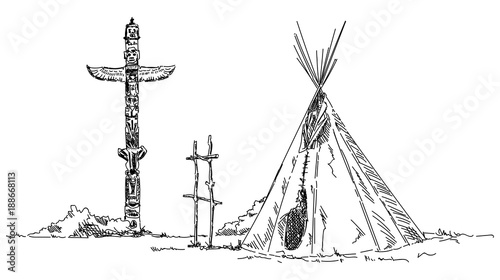 indian teepee and totem
