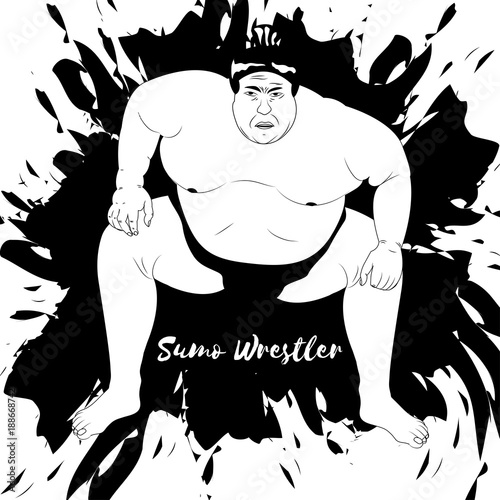 Sumo wrestler. Sport. Vector illustration .Black and white sample. Page for coloring book.