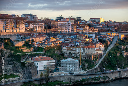 Porto city riverfront. View from Vila Nova de Gaia, Portugal