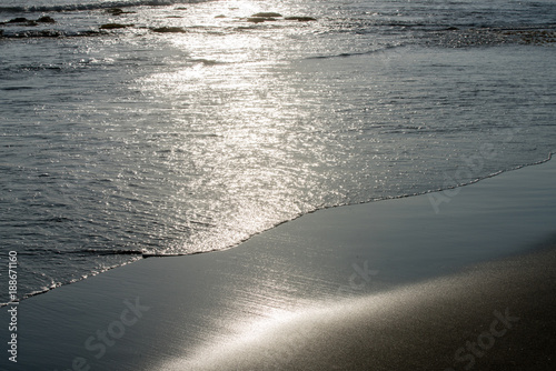 sun reflection on wet sand