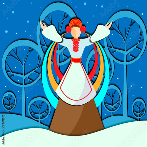  The girl in national clothes singing traditional Christmas congratulations to in Ukraine