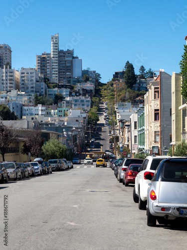 Parked cars on the San Francisco streets. Streets of San Francisco with a cars parked on the side of the road © Ayrat A.