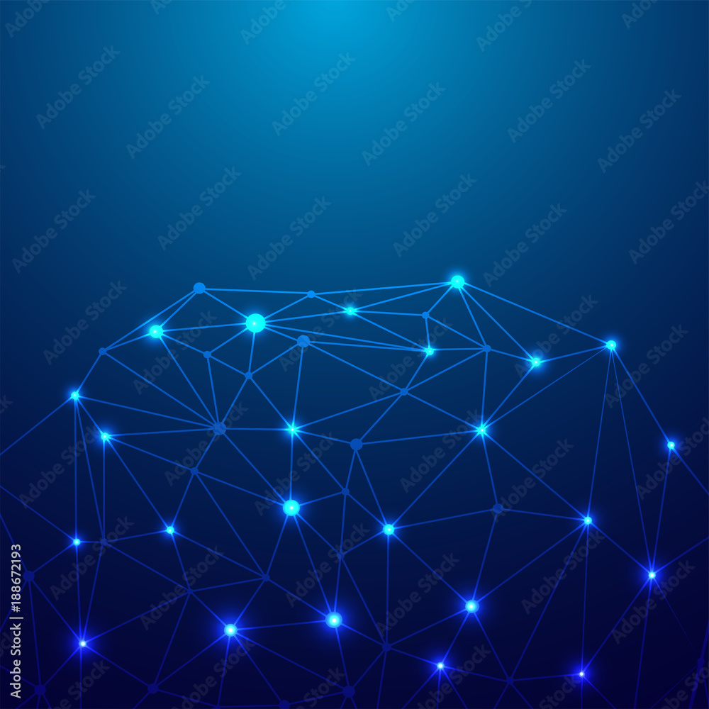 Blockchain network concept , Distributed ledger, computer connection technology, matrix coded background.