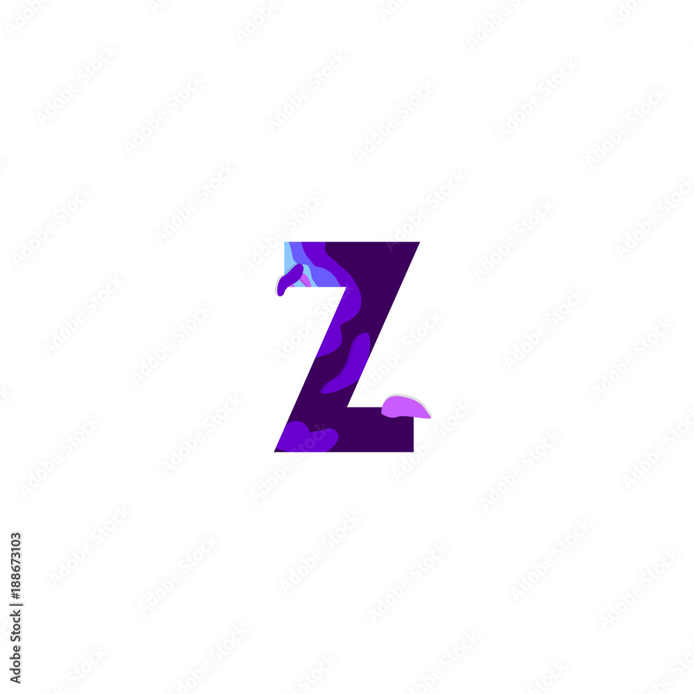 Paper cut letter Z. Realistic 3D multi layers papercut effect isolated on white background. Colorful character of alphabet letter font.