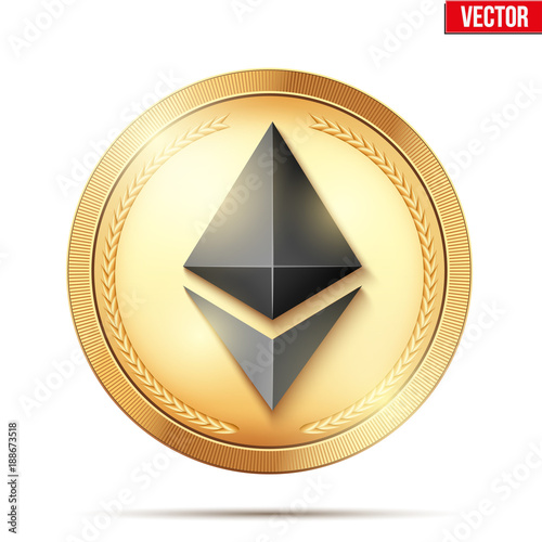 Golden coin with Ethereum sign. Money and finance symbol. Vector Illustration isolated on white background.