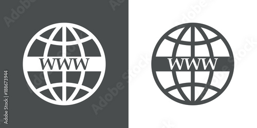 Icono plano mundo con texto WWW en gris y blanco