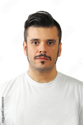 Mustache man and white shirt with white background