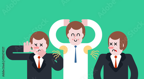 Smell of sweat. Smelly armpit. Stink. Man Close nose. Guy Stubs. Vector illustration