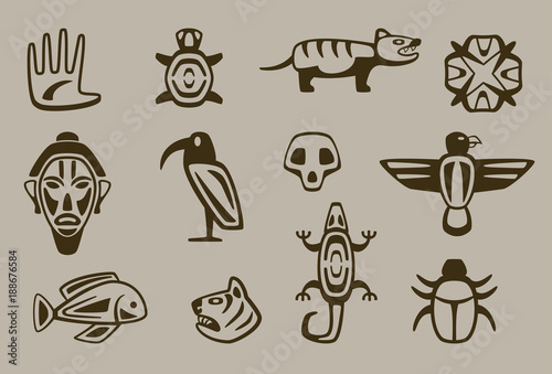 set of stylized native american symbols