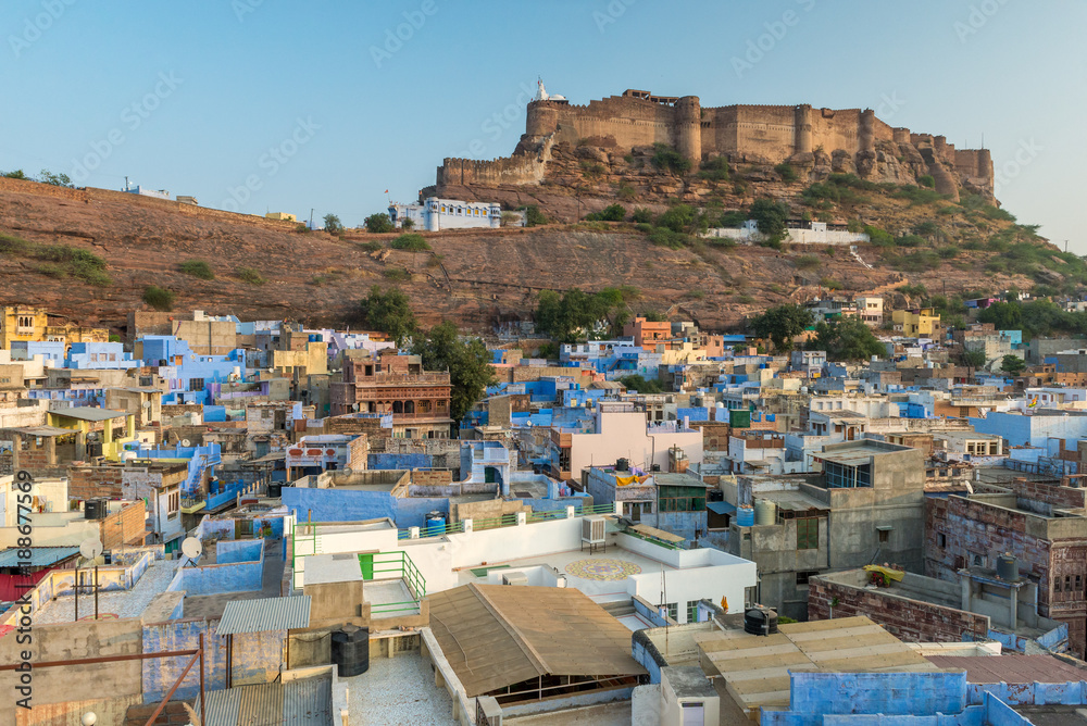 view over the blue city of Jodhpur and Fort Mehrangarh, Rajasthan