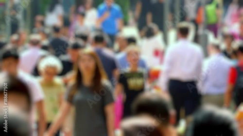 Pedestrians Walking, Blurred Background; Day To Night Street Scenes; Causeway Bay, Hong Kong, China